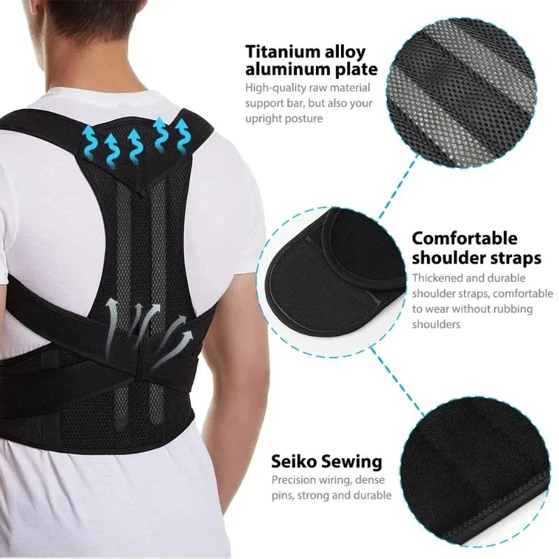 Coreluxe Back Brace Posture Corrector for Women and Men, Shoulder Straightener, Adjustable Full Back Support, Upper and Lower Back Pain Relief